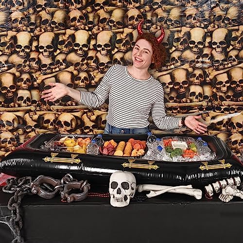 Beistle Catacombs Backdrop Wall Decorations – 2 Realistic Skull and Bone Printed Plastic Wall Coverings, Halloween Haunted House Party Décor Indoor Spooky Scene Background Display, 4 Ft x 30 Ft Each