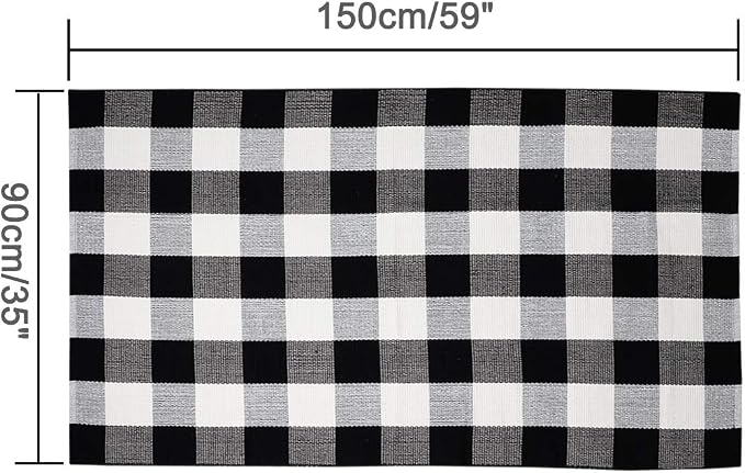uxcell Buffalo Check Rug,Plaid Outdoor Rug,Layered Door Mat,Cotton Gingham Rugs,Floor Mat for Front Porch/Runner/Bedroom/Kitchen/Farmhouse 59"x35" Black & White