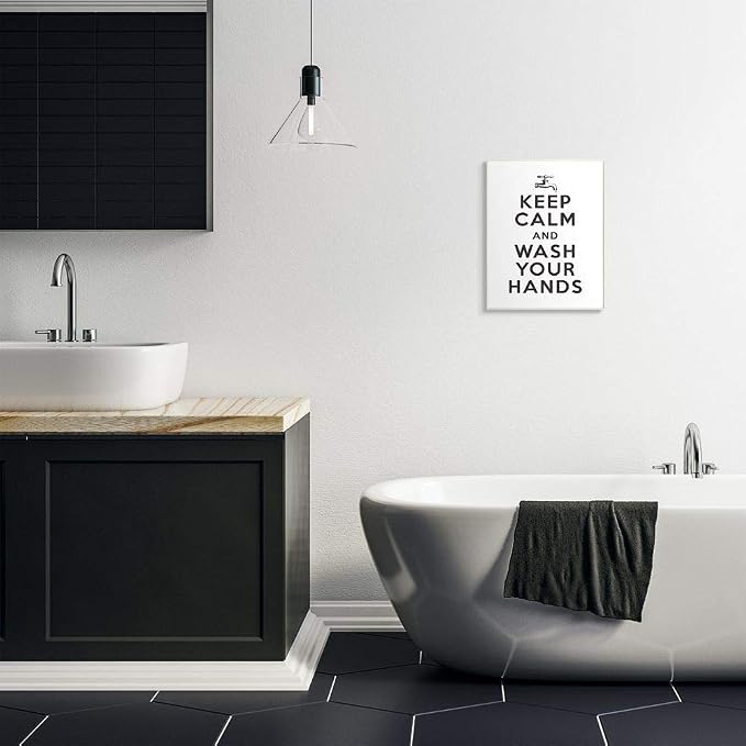 Stupell Industries Keep Calm and Wash Your Hands Phrase Bathroom Clean | Stupell Industries | 13 x 19 Inches, Easy to Hang and Sturdy, Made in USA, by Lettered and Lined