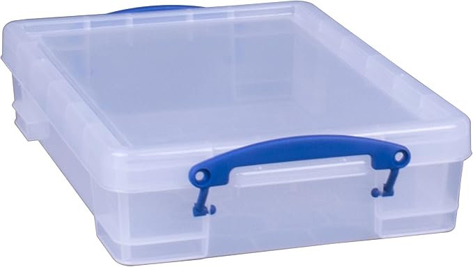 Really Useful Box 4 Liter Plastic Stackable Storage Container w/Snap Lid & Built-In Clip Lock Handles for Home & Office Organization, Clear (2 Pack)