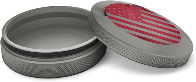 America | Metal Container for Zyn, Premium Aluminum Can & Rugged Pouch Holder | Extra Capacity, Knurled Grip & Used Pouch Storage | EDC (Stone/Red Chrome)