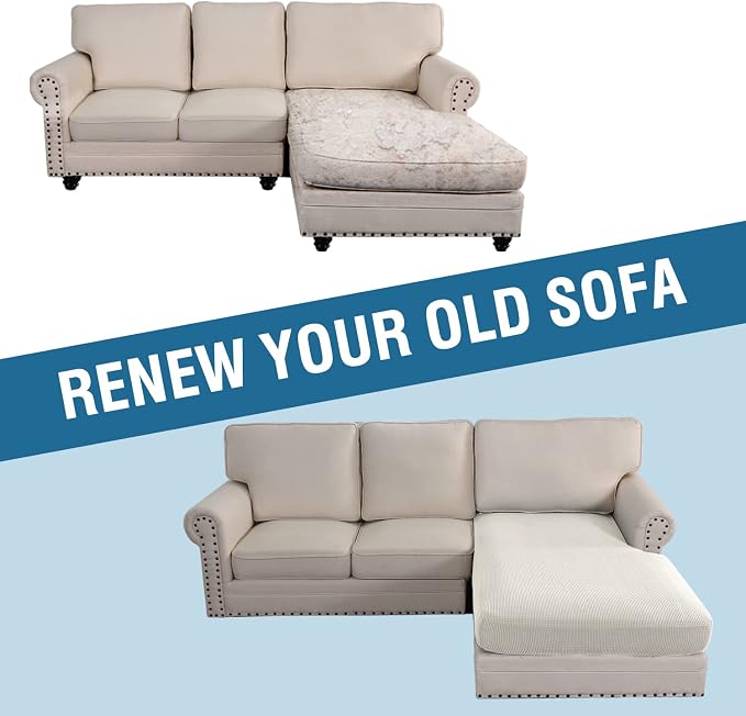 H.VERSAILTEX Sectional Couch Covers 1 Piece Chaise Slipcover L Shape Separate Cushion Couch Cover for Both Left/Right Sectional Couch (Seat Only: 1 Chaises, Ivory)