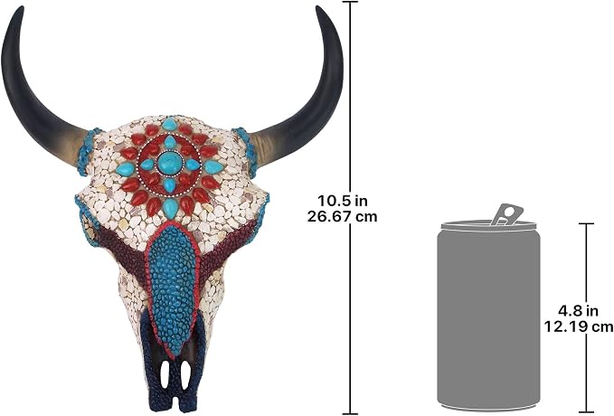 Design Toscano Mystic Plains Warrior Faux Gem Encrusted Cow Skull Wall Sculpture: Medium