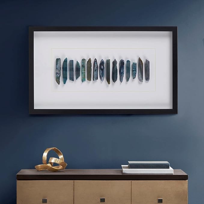 INK+IVY Cerulean Stones Wall Décor Natural Agate, Glass Framed Art for Living Room Entryway Home Accent, Ready to Hang Bedroom Decoration, 13.78" W x 23.62" H, Blue