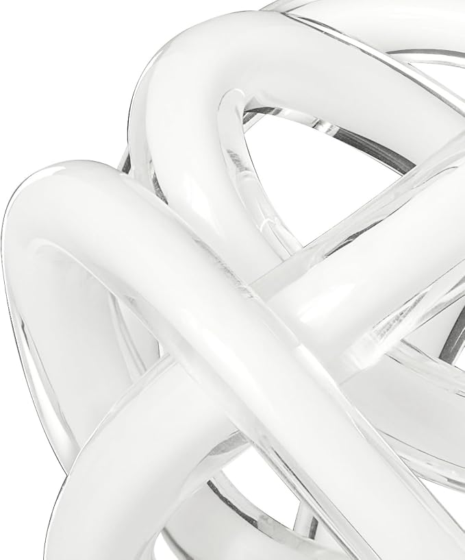 Torre & Tagus Orbit Hand Blown Glass Infinity Knot Sculpture - 4.5 Inch Glass Art White Knot Decor Ball for Home Decor, Small Centerpiece Table Decoration for Home Interior (Solid White)