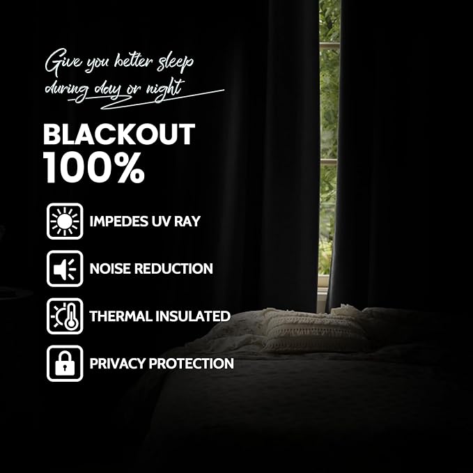 Yakamok Room Darkening 100% Blackout Curtains Grommet Window Treatments with 2 Thick Layers-Charcoal Grey Thermal Insulated Drapes Set of 2 Panels for Bedroom Living Room 52 Inches by 72 Inches Length