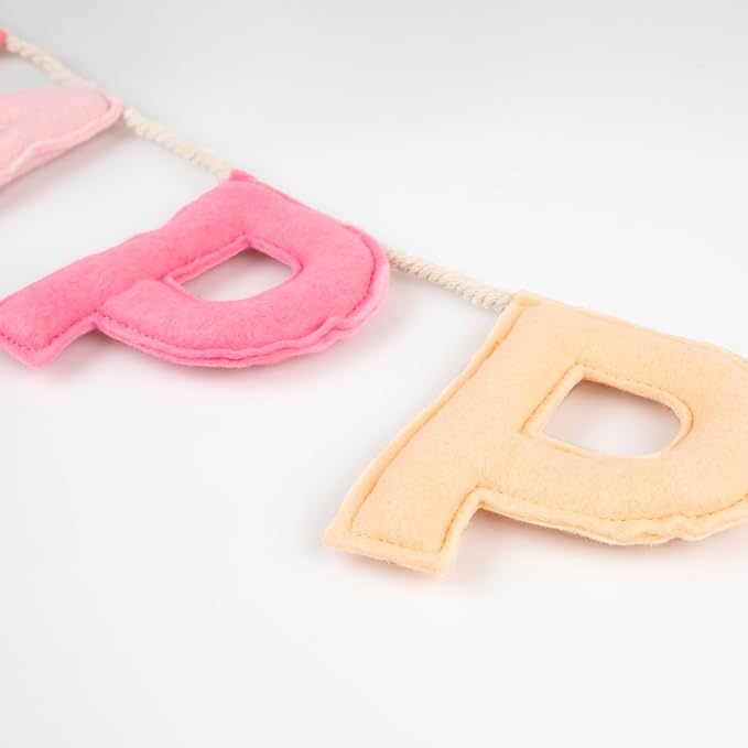 Meri Meri Pink Felt Happy Birthday Banner (Pack of 1), Reusable Party Decoration, 10' Happy Birthday Party Banner Including Excess Cord