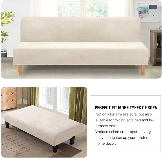 H.VERSAILTEX Real Futon Cover Armless Sofa Covers Sofa Bed Covers Stretch Futon Couch Cover Sofa Slipcover Furniture Protector Thick Soft Fabric Form Fitted Stay in Place, Ivory