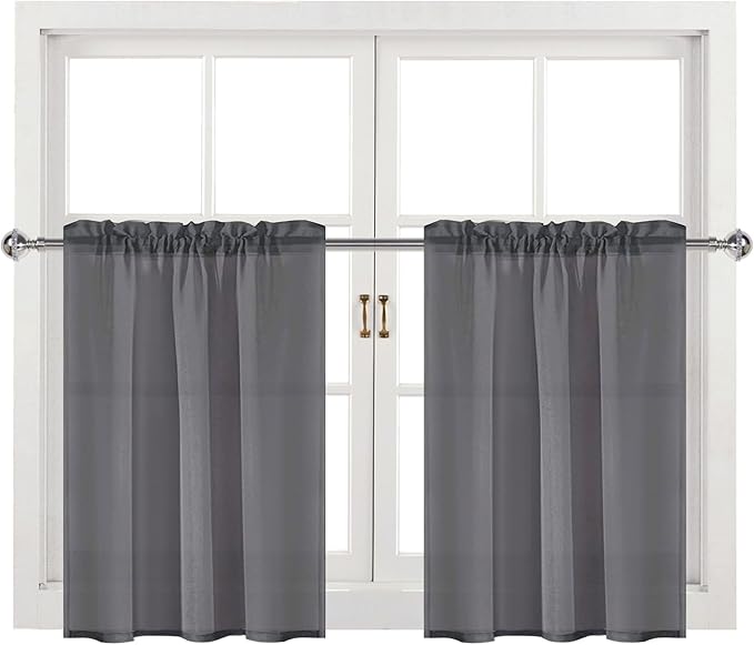 DWCN Dark Grey Sheer Curtains for Kitchen Windows - Image 9