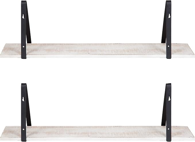 Kate and Laurel Soloman Wooden Floating Wall Shelves; Set of 2; White and Black; Decorative and Functional Floating Shelf for Storage and Display on Wall