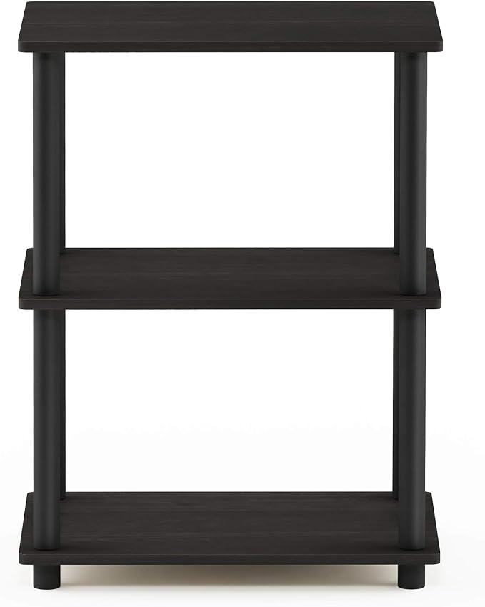 Furinno TURN-N-TUBE Storage Shelves, 3-Tier Book Shelf, Corner Shelf, Toolless Open Shelves, for Organization and Storage, Living Room, Garage, Home Office, Espresso
