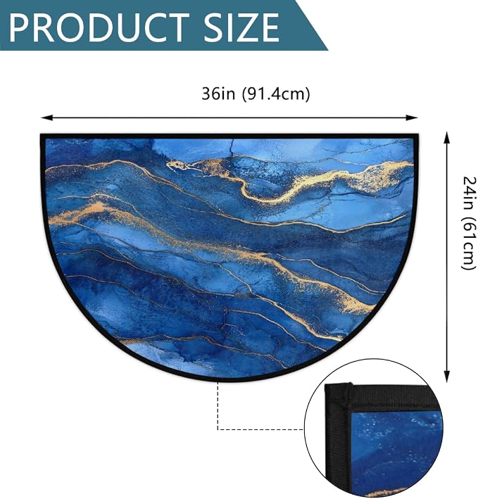 Blue Marble Half Round Door Mat Semi Moon Rug Fireplace Carpet Area Rugs | Blue Marble Non Slip Absorbent Half Circle Mat Carpet for Indoor Outdoor Patio Kitchen Bathroom Entryway Home Decor