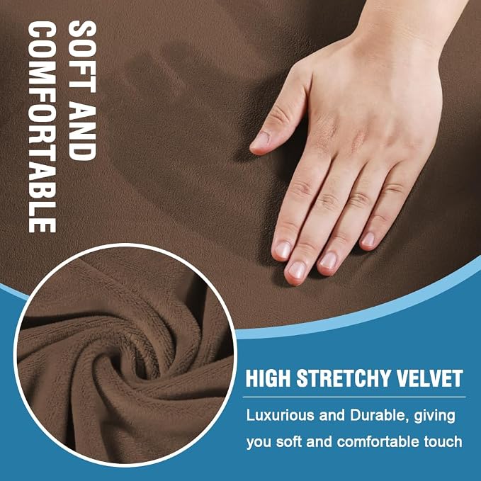 H.VERSAILTEX Sofa Cover 4 Piece T Cushion Sofa Slipcovers Thick Velvet Couch Cover Stretch T Cushion Sofa Covers for 3 Cushion Couch with 3 Individual T Cushion Covers Washable, Caramel Cafe