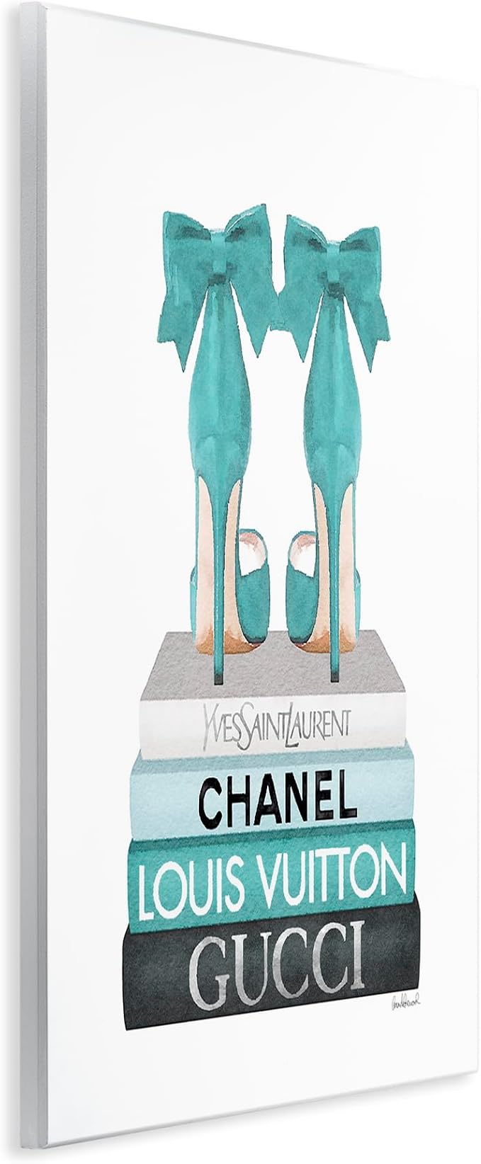 Stupell Industries 'Turquoise Bow Heels on Books'| Wall Plaque Art | Stupell Industries | 10 x 15 Inches, Easy to Hang and Sturdy, Made in USA, by Amanda Greenwood