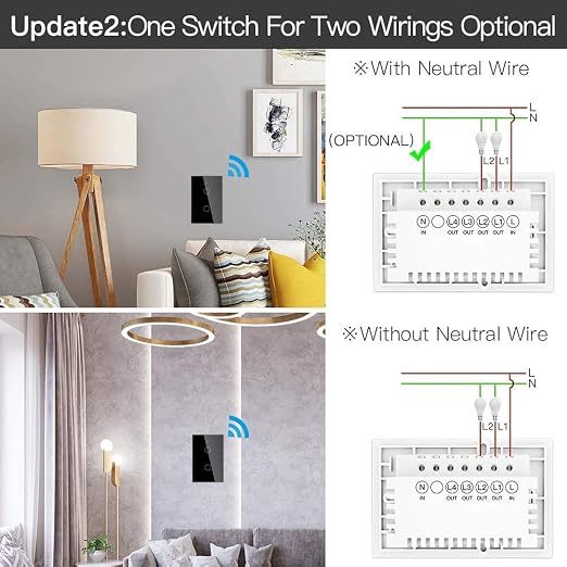 MOES ZigBee Smart Touch Wall Light Switch,Requires Tuya ZigBee Hub,No Neutral Wire/N+L Wiring,No Capacitor,Smart Life Tuya 2/3 Way Remote Control, Work with Alexa Google Home, 2MQTT,2 Gang Black