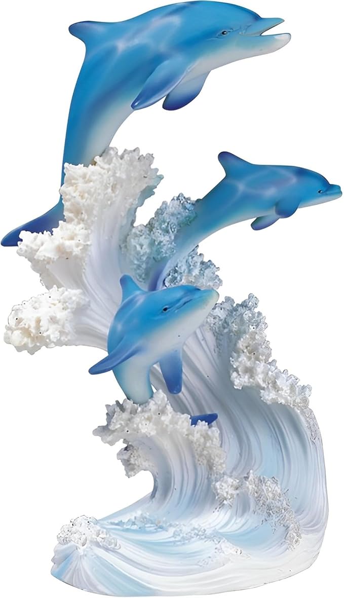 ICE ARMOR 8" H Dolphins Swimming in the Waves Statue Marine Life Decoration Figurine Office Desk/Home/Living Room/Table Decor, Perfect House Warming Gifts for new Home