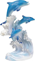 ICE ARMOR 8" H Dolphins Swimming in the Waves Statue Marine Life Decoration Figurine Office Desk/Home/Living Room/Table Decor, Perfect House Warming Gifts for new Home
