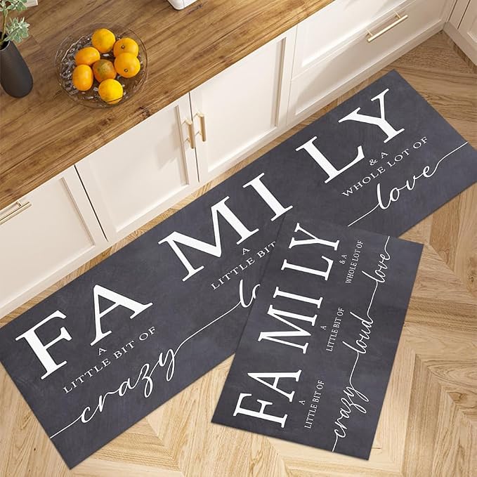 GUBIYU Kitchen Rug Set of 2, A Little Bit of Crazy A Whole Lot of Love Rugs for Living Room Dining Room Bedroom Aesthetic Anti Fatigue Kitchen Mats Non Skid Waterproof Rugs Farmhouse Home Decor