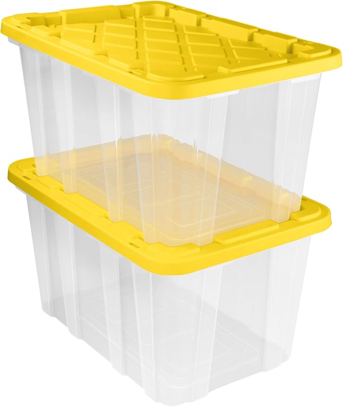 Sterilite Industrial Storage Tote with Lids for Garage, 27 Gallon, 16-Pack | Heavy-Duty and Stackable Utility Box Containers for Home, Office, and Basement Organization, Yellow