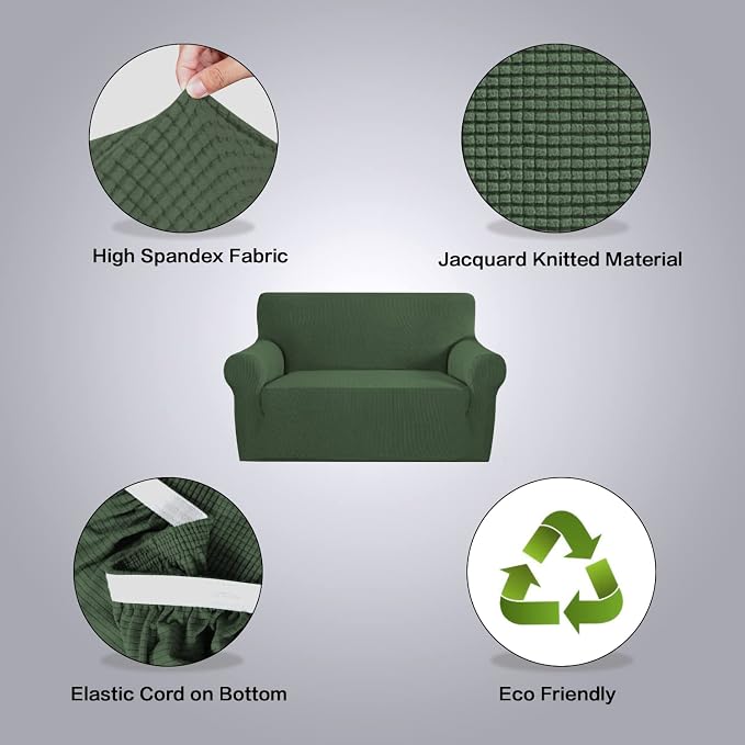 H.VERSAILTEX Stretch Couch Cover Loveseat Covers for 2 Cushion Couch Slipcover|Sofa Cover for Love seat 1 Piece, Textured Checked Jacquard Fabric(Loveseat 58'-70' Wide, Bronze Green)