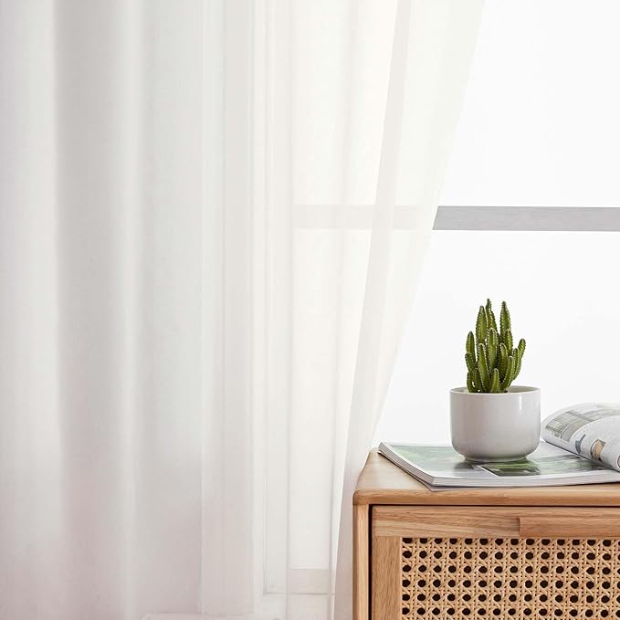 Cafe Curtains 36 Inch Length Tier 2 Pieces, Modern Soft Airy Sheer Kitchen Short Curtains for Small Window, Rod Pocket Small Curtain for Bathroom Basement, Ivory, Each, 42" Wx36 L Inches
