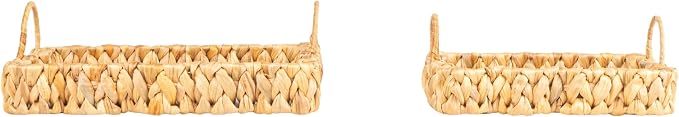 Household Essentials Woven Water Hyacinth Scalloped Square Trays, Set of 2, Natural