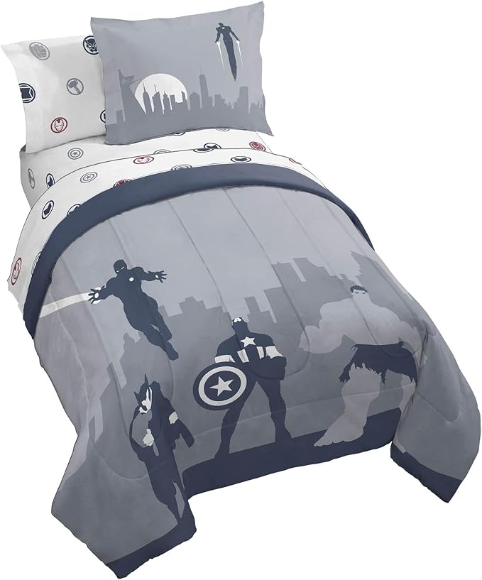 Marvel Avengers Full Comforter Set 7 Piece Soft Bedding for Boys, Blue | Captain America Iron Man, Bed in a Bag, Comforter Sheets Shams Pillowcases, Soft Microfiber, Machine Washable, Boys Gift