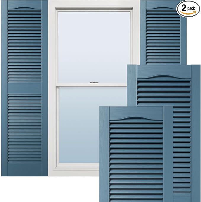 Ekena Millwork Lifetime Vinyl LL1S14X03600CB Standard Cathedral Top Center Mullion, Open Louver Vinyl Shutters, w/Installation Shutter-Lok's & Matching Screws (Per Pair), 14 1/2"W x 36"H, Classic Blue