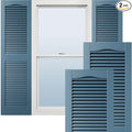 Ekena Millwork Lifetime Vinyl LL1S12X03900CB Standard Cathedral Top Center Mullion, Open Louver Vinyl Shutters, w/Installation Shutter-Lok's & Matching Screws (Per Pair), 12"W x 39"H, Classic Blue