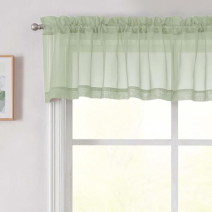 Light Green Valances for Windows, Light Green Sheer Curtains 14 Inch Length 2 by WelvetBLK