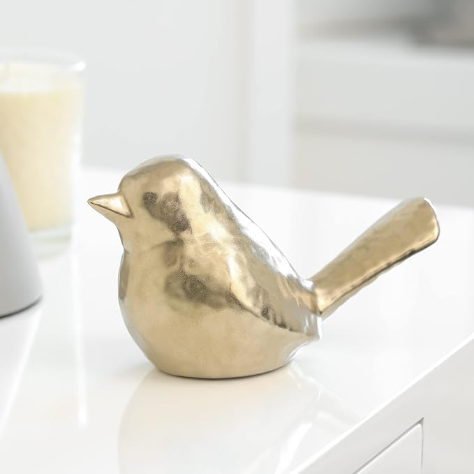 Torre & Tagus Lilo Dimpled Ceramic Decor Small Animal Statues for Home Office, Book Shelf, Kitchen Countertop, Bathroom TV Stand for Bird Lovers, Gold, One Size