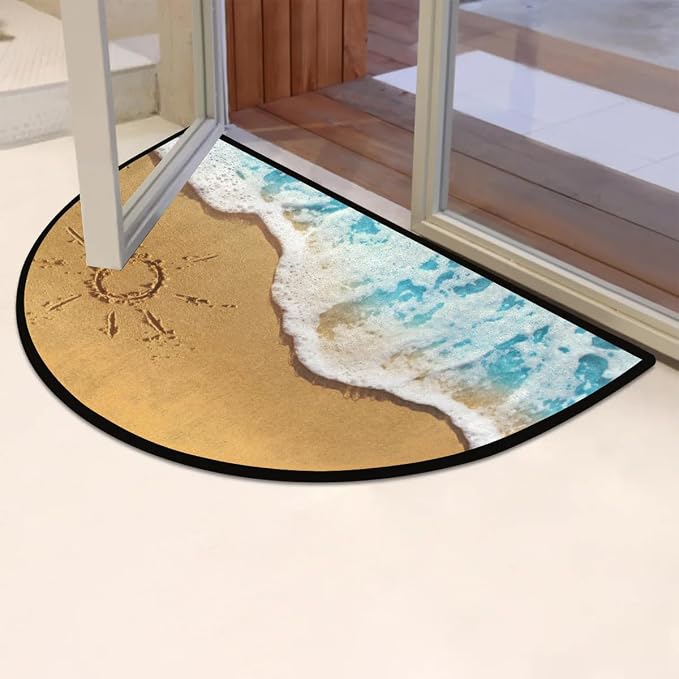 Beach Summer Half Round Door Mat Semi Moon Rug Fireplace Carpet Area Rugs | Summer Tropical Non Slip Absorbent Half Circle Mat Carpet for Indoor Outdoor Patio Kitchen Bathroom Entryway Home Decor