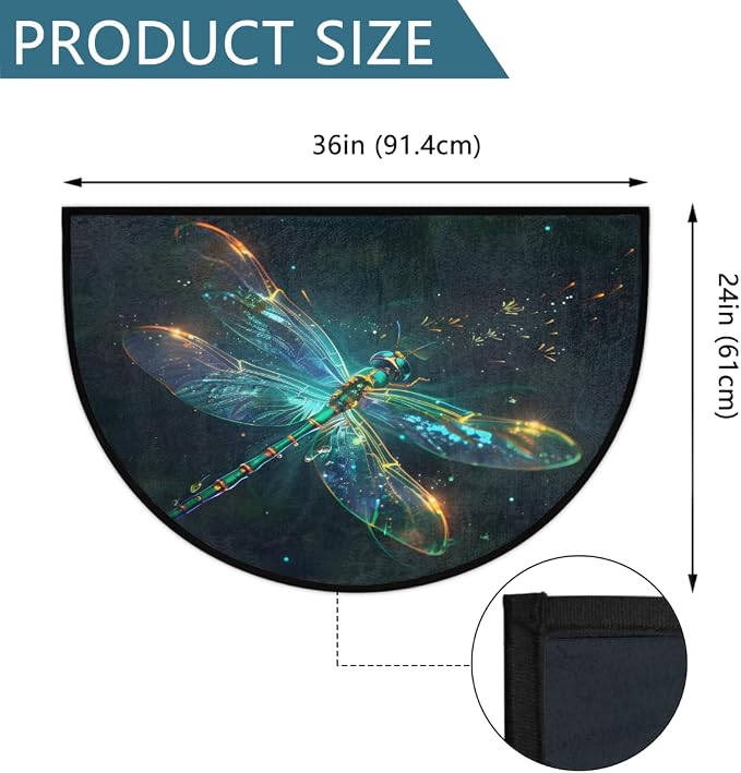 Dragonfly Animal Half Round Door Mat Semi Circle Rug Half Moon Doormat | Dragonfly Green Soft Washable Welcome Entrance Mat for Outdoor Indoor Floor Bedroom Bathroom Home Kitchen Festival Decor