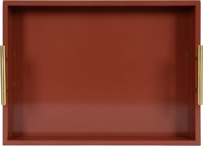 Kate and Laurel Lipton Decorative Modern Rectangular Tray, 16.5 x 12.25, Red and Gold, Chic Serving Tray for Storage, Organization, and Display