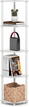 Furinno Turn-N-Tube Storage Shelves, 5-Tier Open Frame Book Shelf, Standing Corner Shelf, Toolless Open Shelves, Classic Tubes, for Organization and Storage, Living Room, Home Office, White