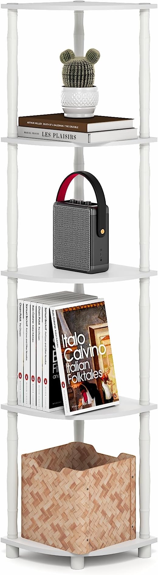 Furinno Turn-N-Tube Storage Shelves, 5-Tier Open Frame Book Shelf, Standing Corner Shelf, Toolless Open Shelves, Classic Tubes, for Organization and Storage, Living Room, Home Office, White