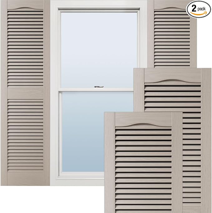 Ekena Millwork Lifetime Vinyl LL1S14X04800CL Standard Cathedral Top Center Mullion, Open Louver Vinyl Shutters, w/Installation Shutter-Lok's & Matching Screws (Per Pair), 14 1/2"W x 48"H, Clay