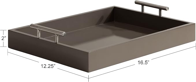 Kate and Laurel Lipton Decorative Modern Rectangular Tray, 16.5 x 12.25, Brown and Silver, Chic Serving Tray for Storage, Organization, and Display