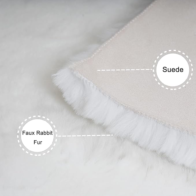 Ghouse Ultra Soft Faux Rabbit Fur Rug 5x7, Machine Washable Area Rugs for Bedroom Fluffy Rugs for Living Room, no-Shedding Carpet Sheepskin Rug White