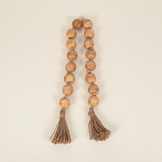 Wood Decorative Objects Bead Garland – Decorative Object Accent for Styling – Coffee Table or Shelf Display – Rustic Bead Tassels for Relaxed Accessories, Home Decor – 32", Brown