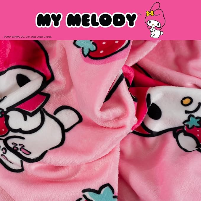 Collectibles My Melody Strawberry Bedding Super Soft Cozy Blanket, 62 in x 90 in, (Officially Licensed Product) by Franco