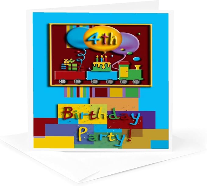 3dRose 4th Choo Choo Train Birthday Party - Greeting Cards, 6 x 6 inches, set of 12 (gc_20888_2)