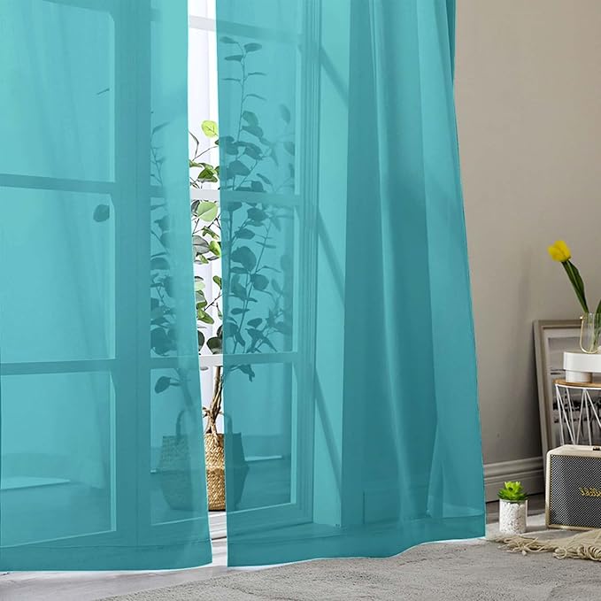Turquoise Sheer Curtain for Bedroom Living Room 72 Inches Long 2 Panels Set - Image 9