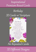 Birthday ~ No Repeated Designs~ 32 Cards and Designs ~ Christian/Religious Greeting Card Assortment #2 ~ Scripture in every card ~ Envelopes Included