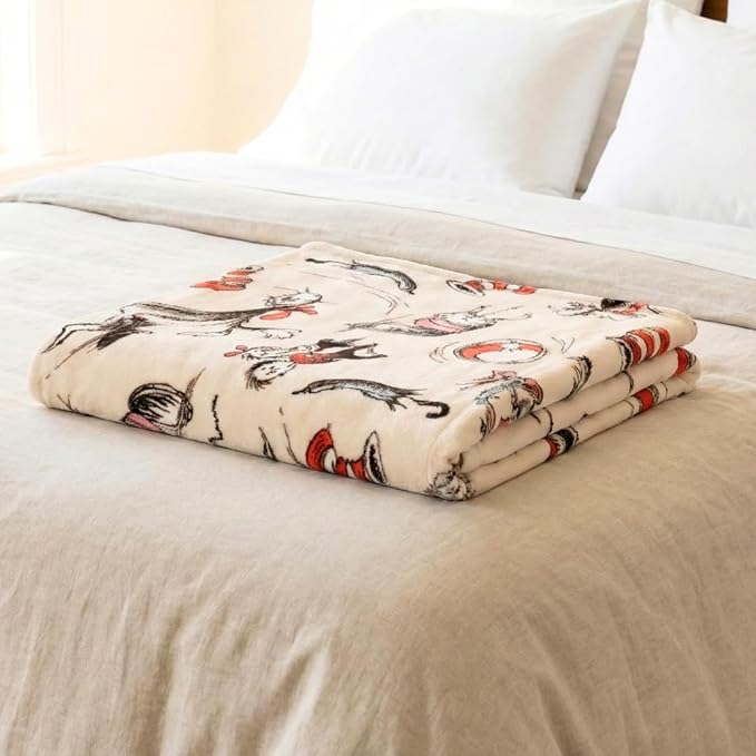 Cat in The Hat by Dr. Seuss Book Throw, Kids Super Soft Plush Cozy Throw Blanket, 60 in x 70 in, (Officially Licensed Product) by Franco