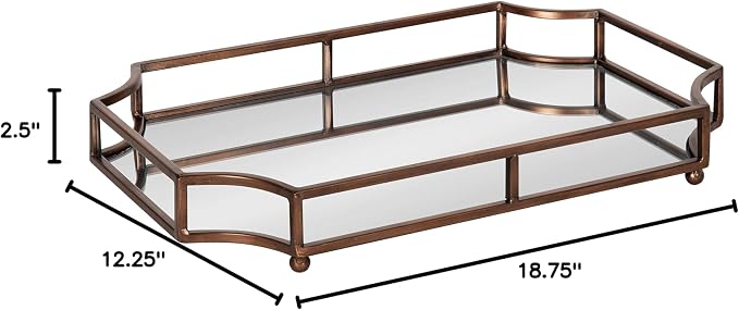 Kate and Laurel Ciel Modern Scalloped Tray; 19 x 13 x 3. Bronze; Decorative Mirrored Tray for Storage and Display