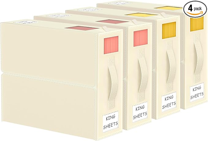 Aokeyee Foldable Bed Sheet Organizers and Storage - 4 Pack(Queen or King Size) Sheet Set Organizer for Bed Sheets,Pillowcases,Linen Closet Organizer for Bedding Clothes Towels(lvory)
