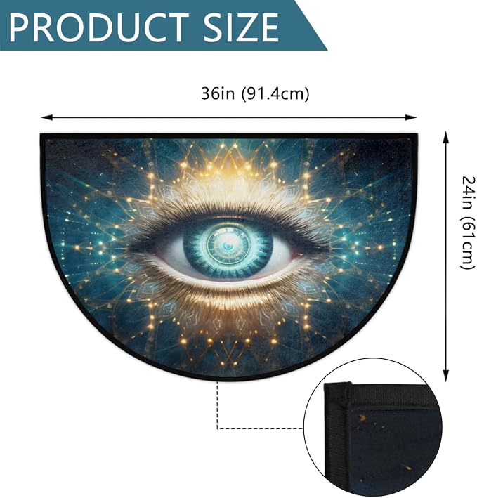Evil Eye Half Round Door Mat Non Slip Half Circle Rugs | Abstract Art Washable Half Moon Rug Semi Circle Rugs Indoor Entrance Floor Carpet for Kithen Bedroom Fireplace Decor
