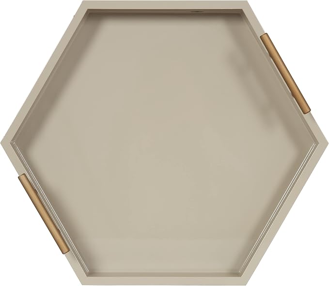 Kate and Laurel Lipton Modern Hexagon Tray; 18 x 18; Sand; Midcentury Decorative Serving Tray for Storage and Display