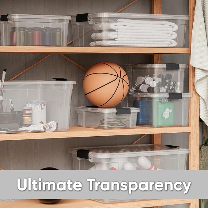 Superio Storage Bins with Lids, Clear Plastic Containers for Organizing, Stackable Totes, BPA Free, Odor Free, Organizer Boxes for Home, and Dorm